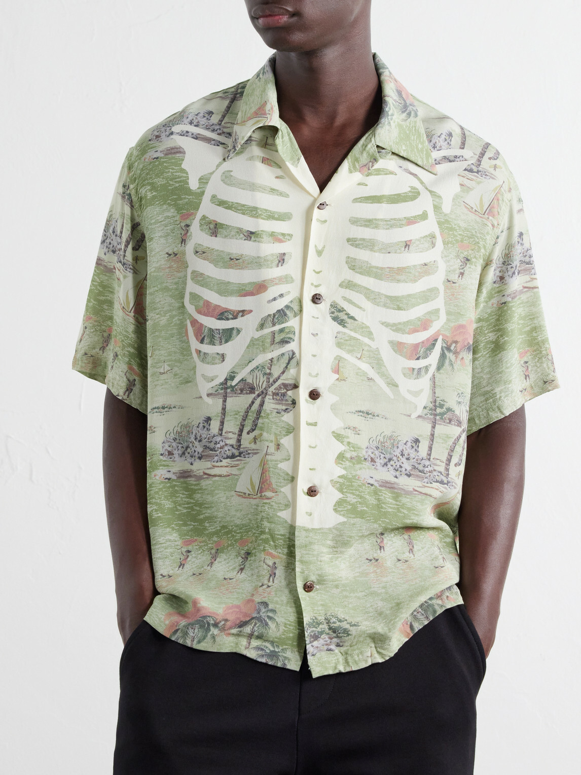 KAPITAL - Aloha Convertible-Collar Printed Woven Shirt - Green