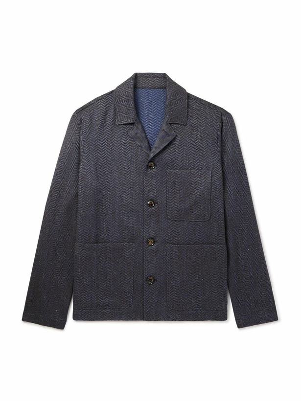Photo: PIACENZA 1733 - Herringbone Wool, Linen and Cashmere-Blend Overshirt - Blue