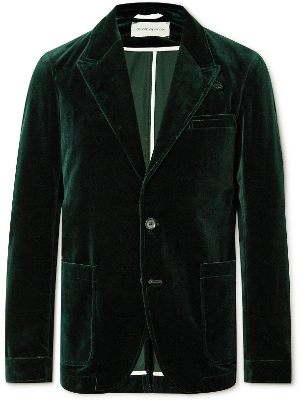 Photo: Oliver Spencer - Finsbury Slim-Fit Cotton-Velvet Suit Jacket - Green