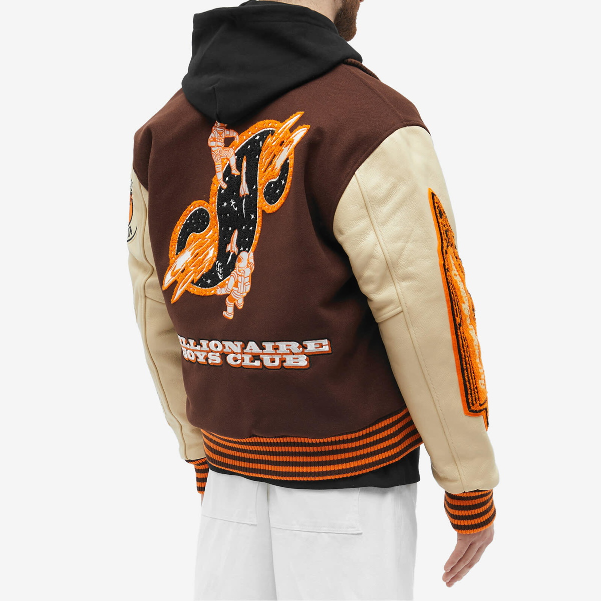 BBCICECREAM S Leather Sleeve Galaxy Varsity Jacket in Brown for