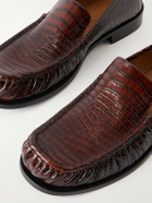 Dries Van Noten - Croc-Effect Leather Loafers - Brown