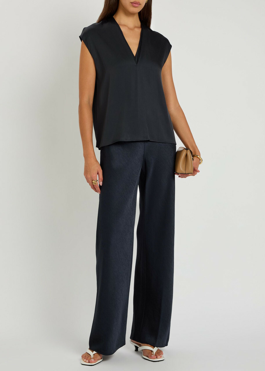 Vince Colette Wide-leg Satin Trousers Navy