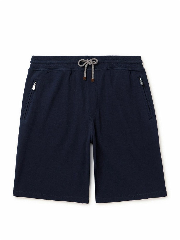 Photo: Brunello Cucinelli - Straight-Leg Cotton-Blend Jersey Drawstring Shorts - Blue