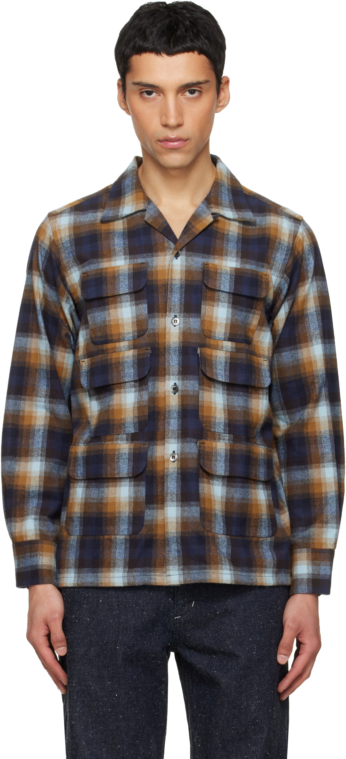 South2 West8 Navy & Brown 6 Pocket Shirt