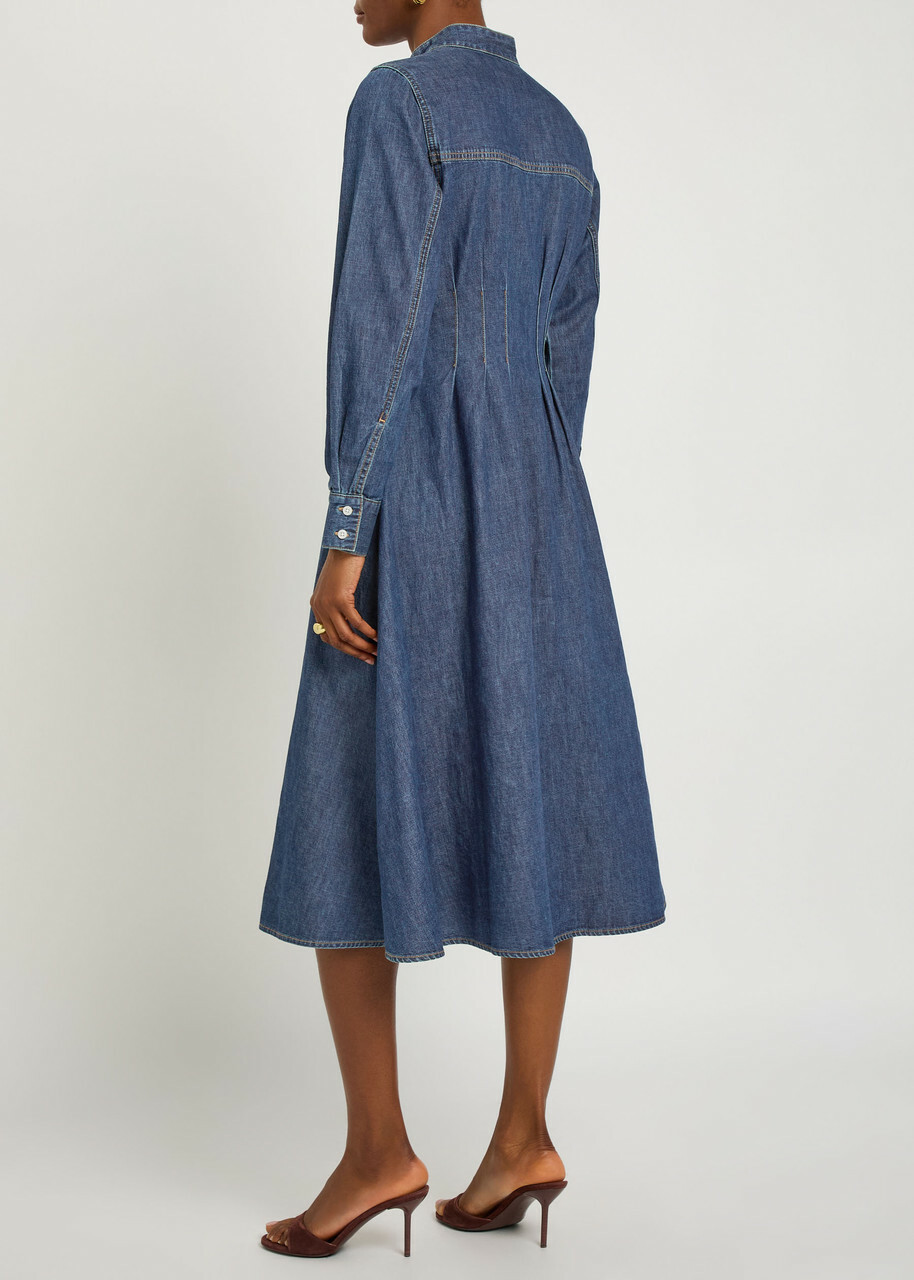 Veronica Beard Arcadia Pintuck Denim Midi Dress Blue