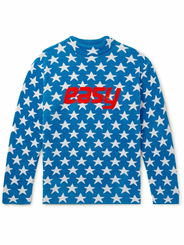 Photo: ERL - Printed Cotton-Blend Fleece Sweater - Blue