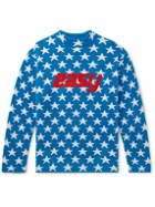 ERL - Printed Cotton-Blend Fleece Sweater - Blue