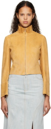 Ferragamo Tan Zip Leather Jacket