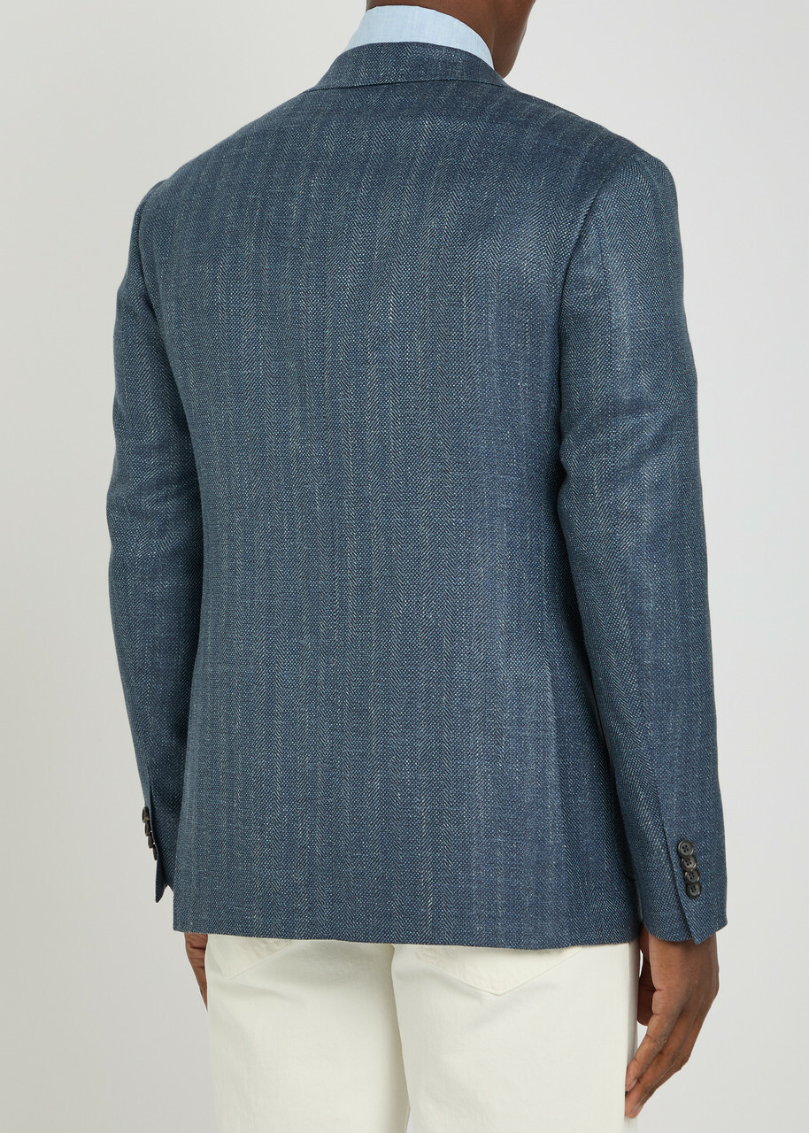 Canali Striped Wool and Silk-blend Blazer Blue