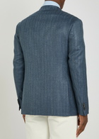 Canali Striped Wool and Silk-blend Blazer Blue