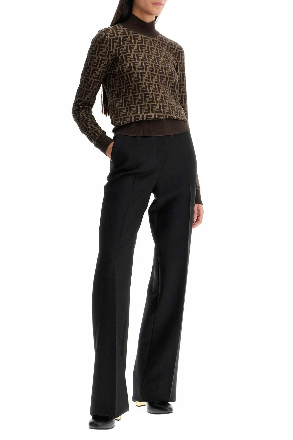 FENDI 'long-sleeved knit top with Brown Fendi