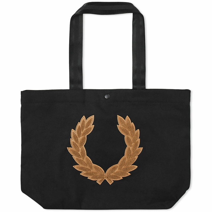 Photo: Fred Perry Men's Laurel Wreath Canvas Tote Bag in Black/Warm Stone 