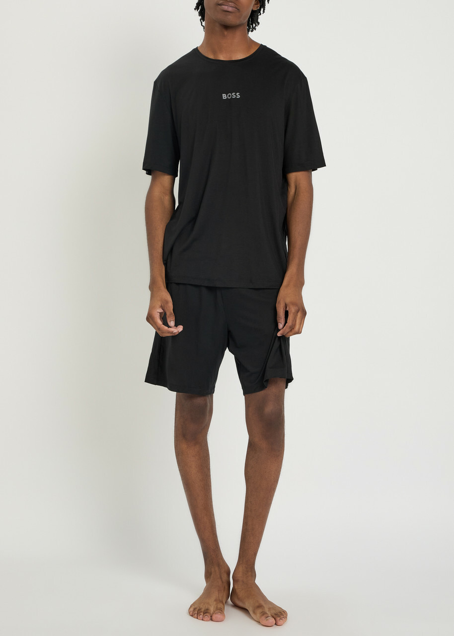 Boss Ultralight Logo Stretch-jersey T-shirt and Short set Black