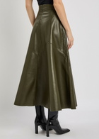 Skiim Max Panelled Leather Midi Skirt Khaki