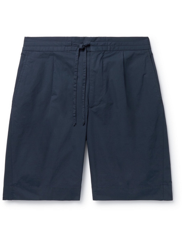 Photo: INCOTEX - Pleated Cotton-Blend Popelino Drawstring Shorts - Blue