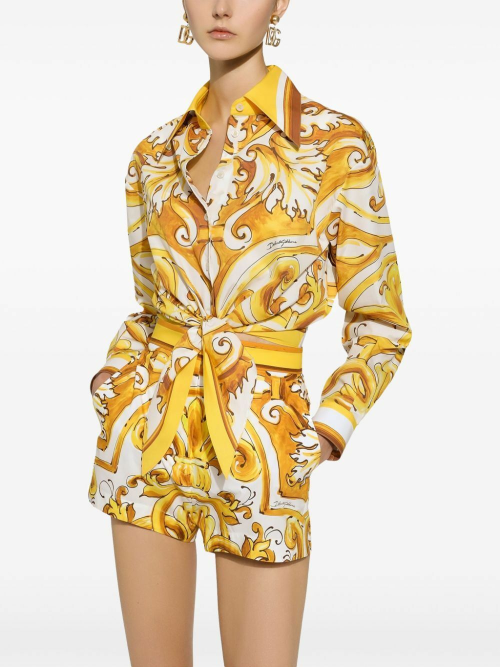 DOLCE&GABBANAシチリア☆レモン☆地図☆シルクトップス☆チュニック Dolce & Gabbana Majolica-Print Cropped Shirt Dolce & Gabbana
