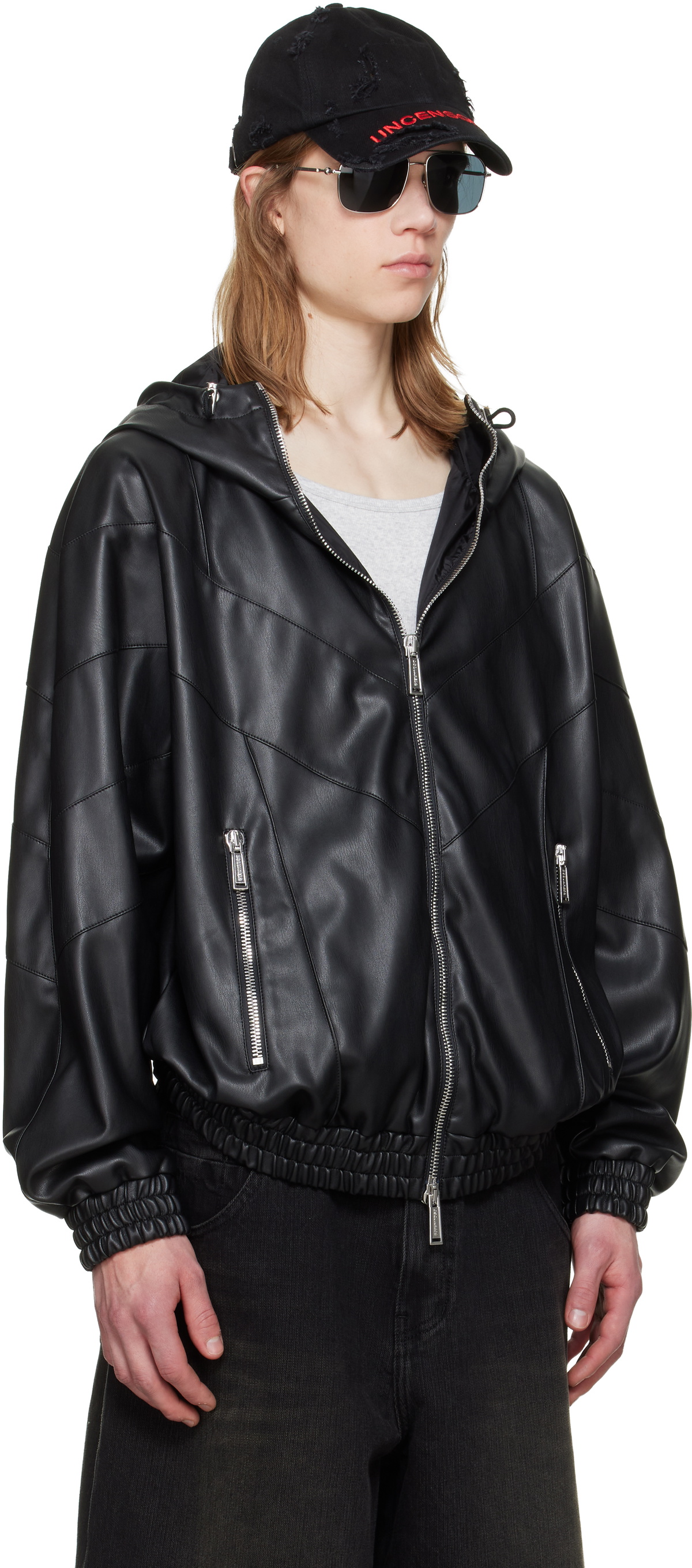 Dsquared2 Black Zipped Hoodie Faux-Leather Jacket
