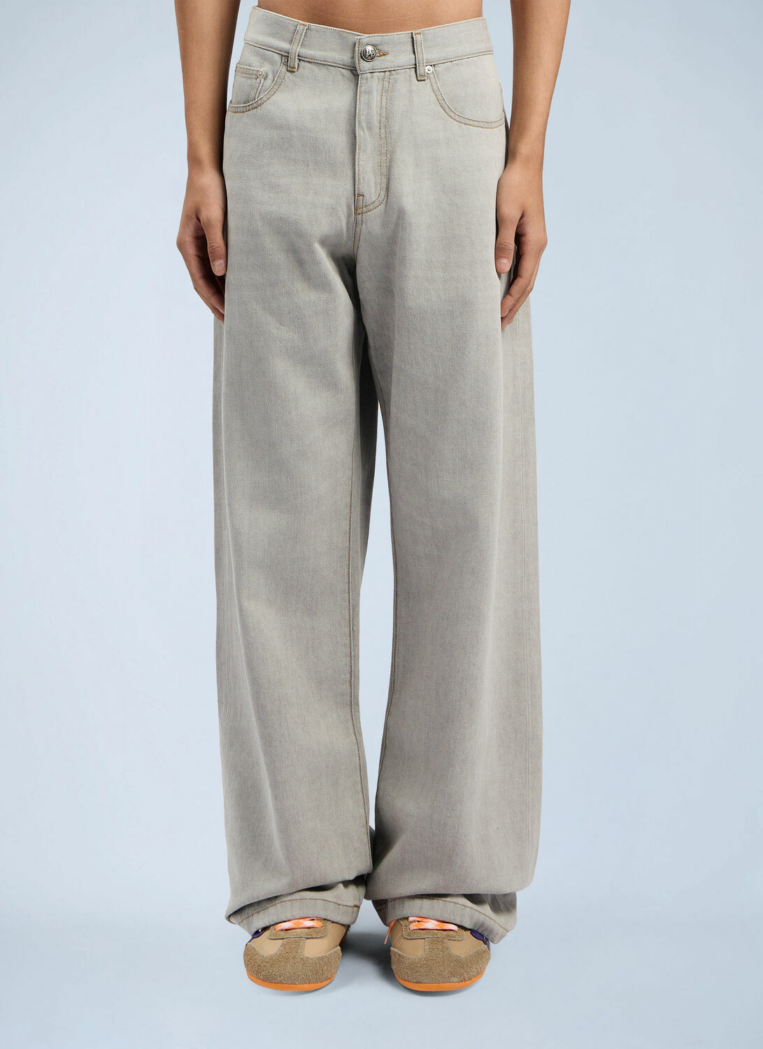 Palm Angels Curved Logo Loose Denim Pants