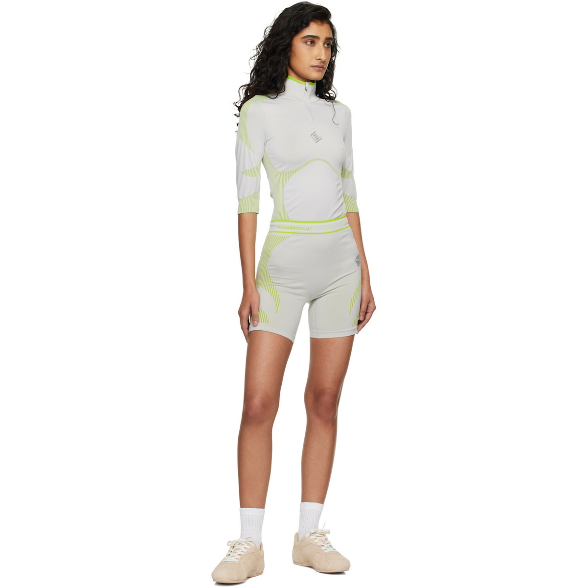 Casablanca Gray & Green Seamless Half-Zip T-shirt