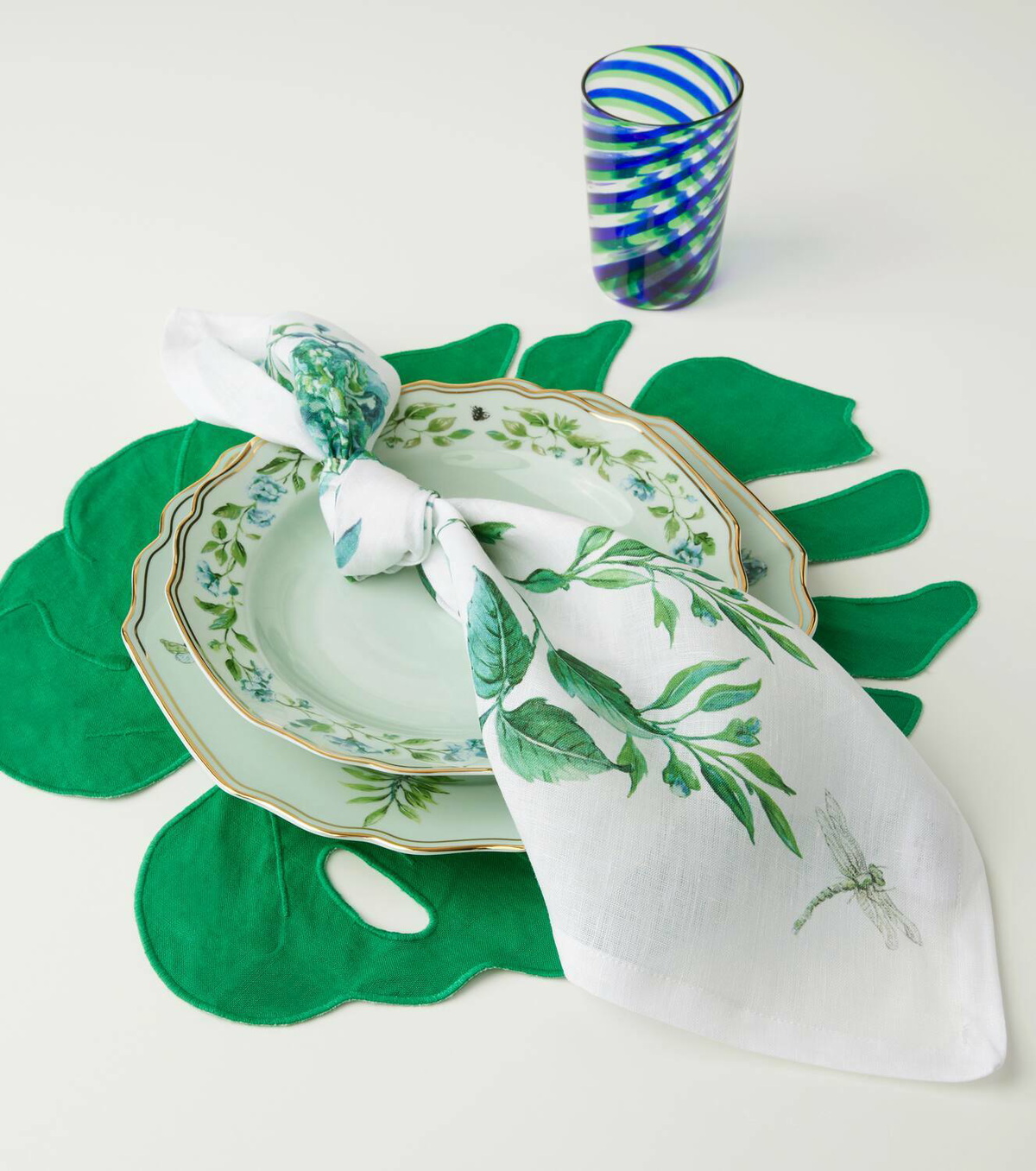 Aquazzura Casa Florida Leaf set of 2 linen placemats