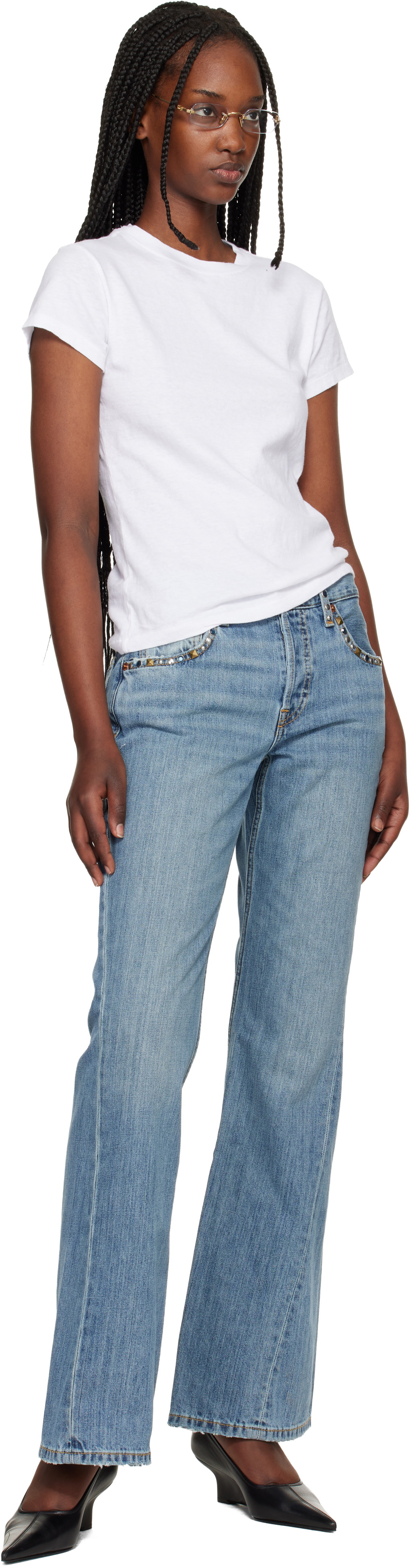 Re/Done Blue Twisted Mid Rise Bootcut Jeans