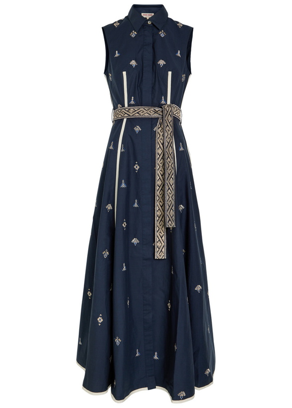 Photo: Emporio Sirenuse Miralda Embroidered Cotton-poplin Midi Dress Navy