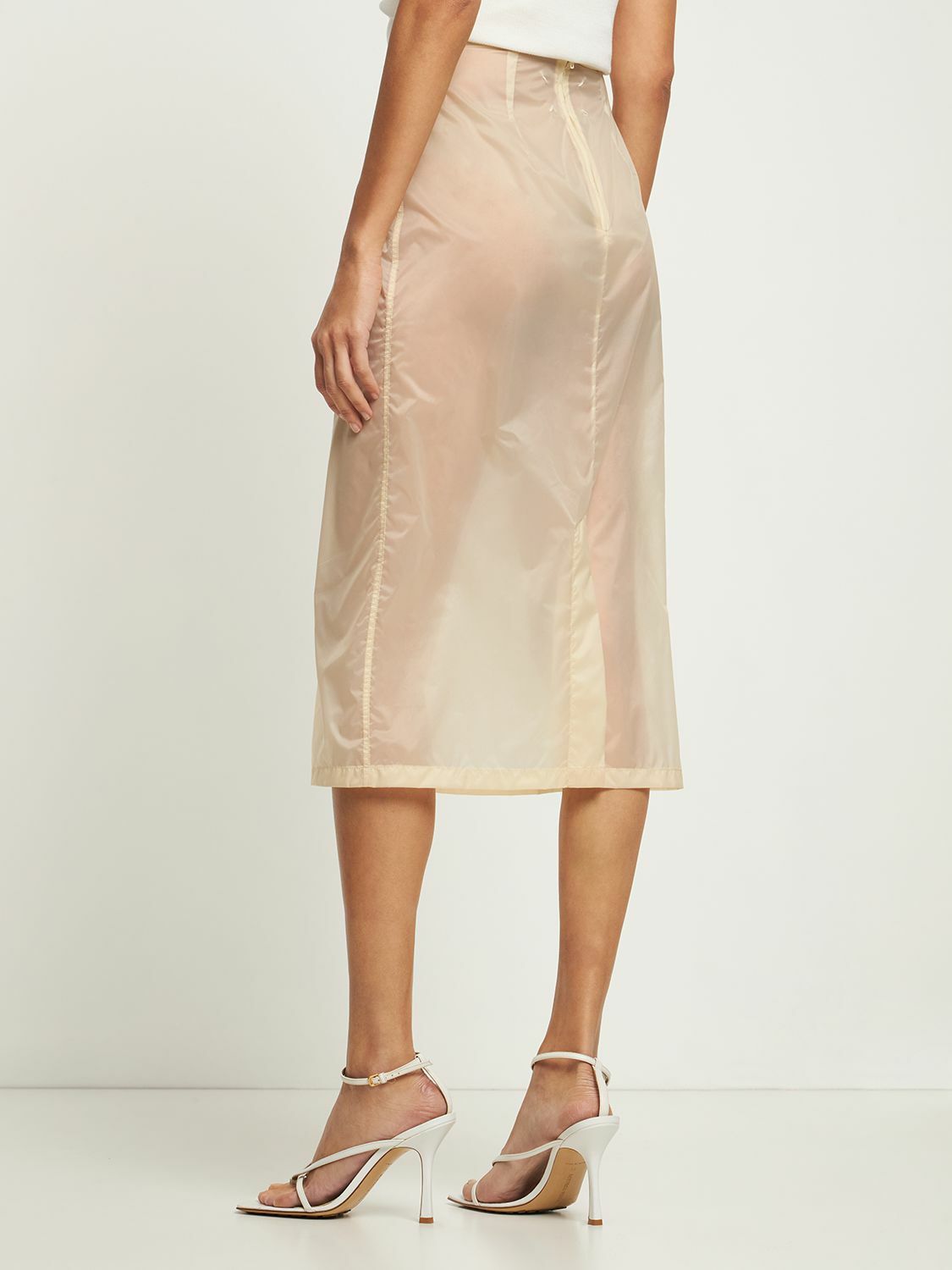 【Maison Margiela】 Back Slit Midi スカート ベージュ MAISON MARGIELA - Sheer Pencil Midi Skirt Maison Margiela