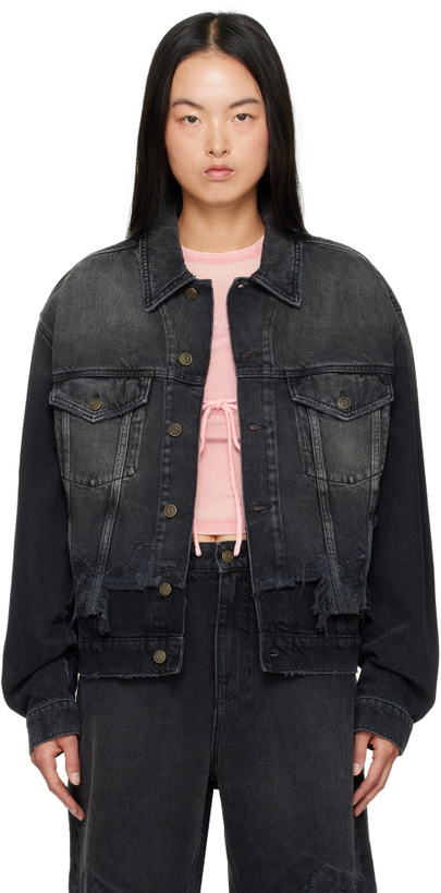 Photo: GUESS USA Black Distressed Denim Jacket