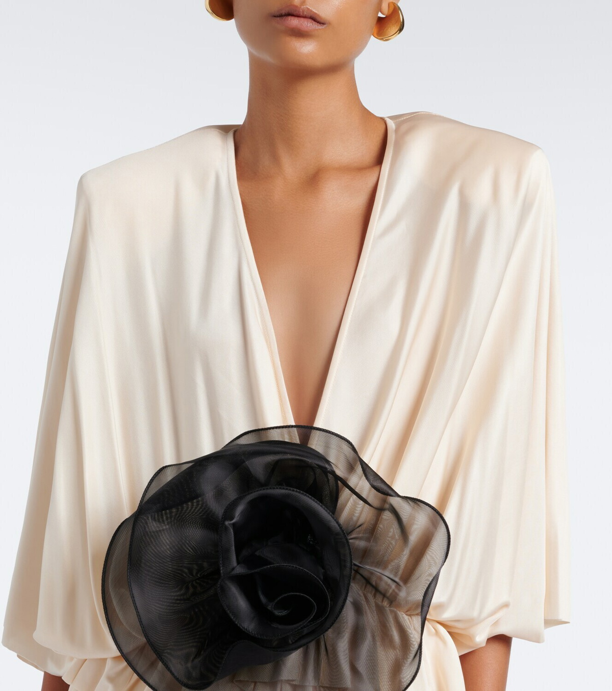 Jacques Wei Floral-appliqué gathered satin maxi dress
