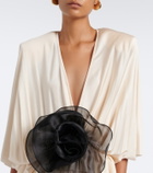 Jacques Wei Floral-appliqué gathered satin maxi dress