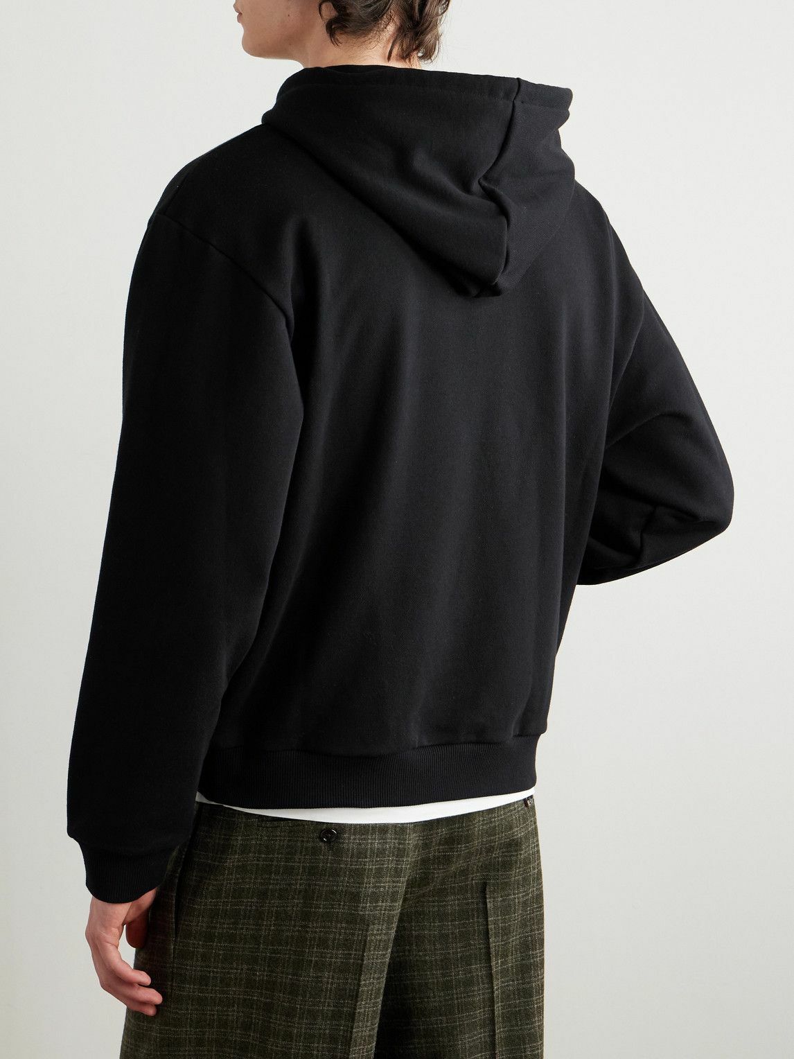 CELINE - Logo-Print Cotton-Jersey Hoodie - Black