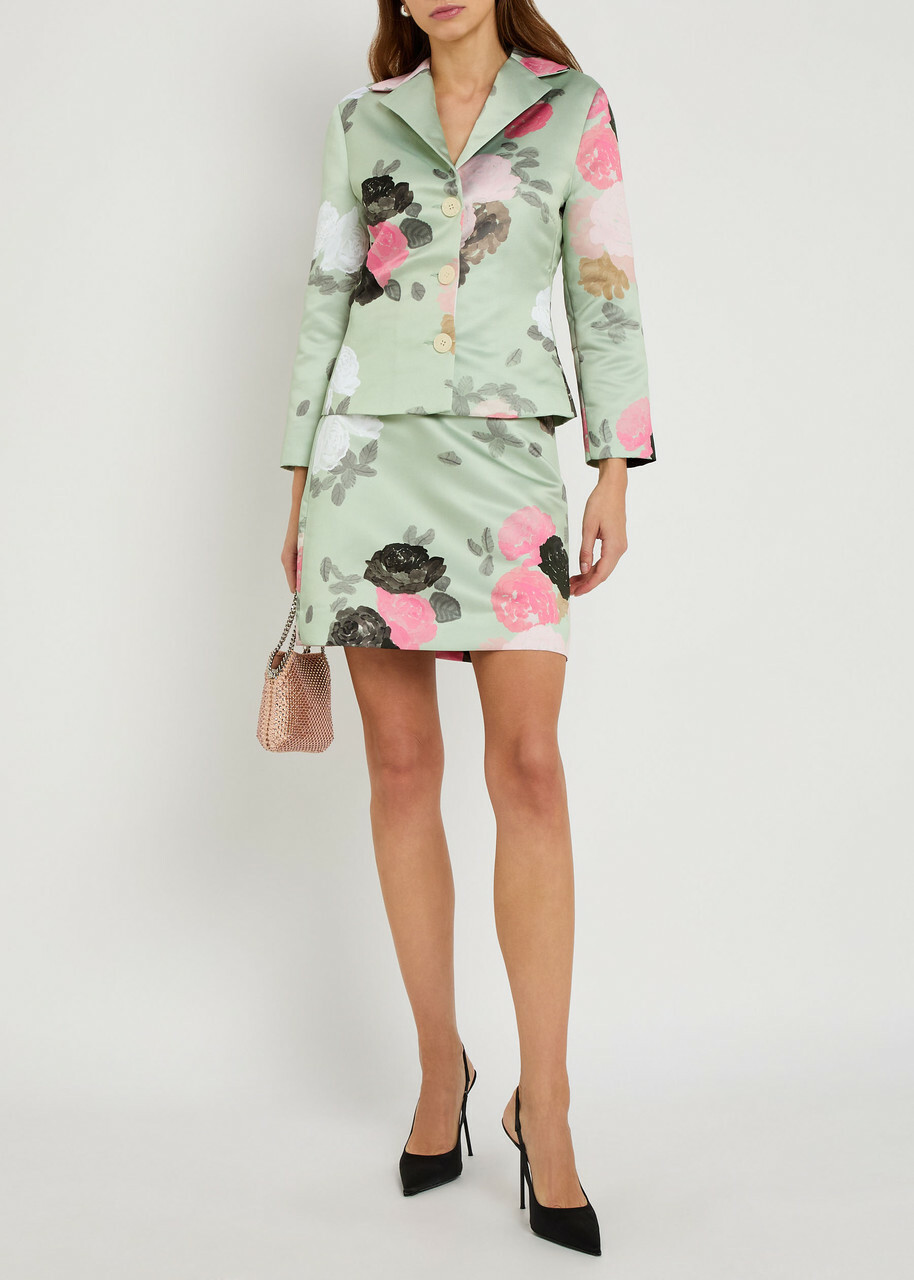 Bernadette Elle Floral-print Satin Jacket Green