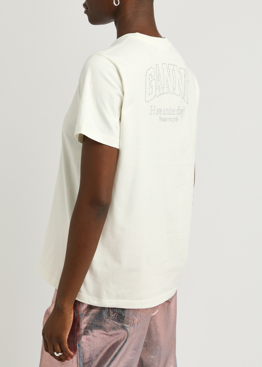 Tシャツ・カットソー Ganni Cotton t-shirt with logo Ganni Logo-embellished Cotton T-shirt Off White GANNI