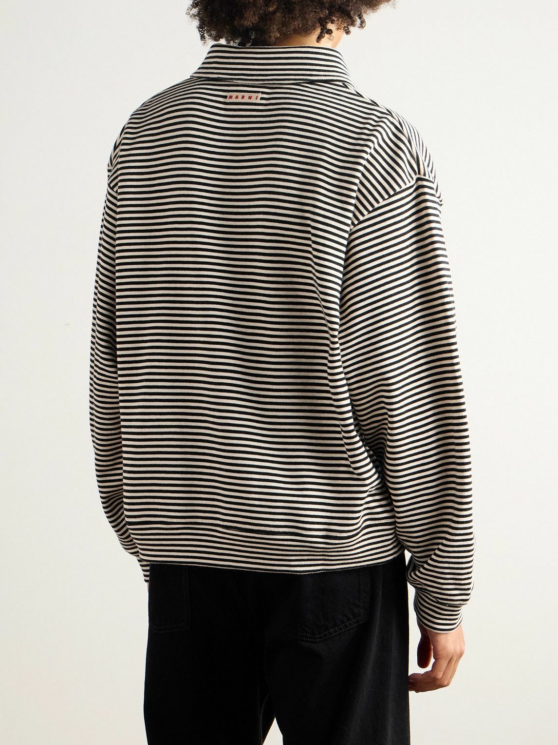 Marni - Striped Cotton-Jersey Polo Shirt - Black