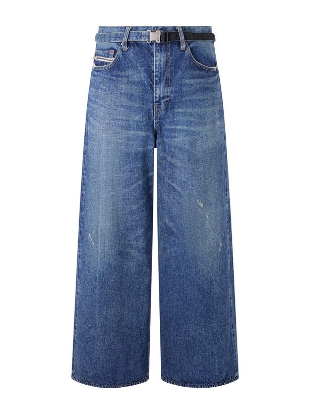 Photo: Sacai - BEYONDEXX Wide-Leg Belted Distressed Jeans - Blue