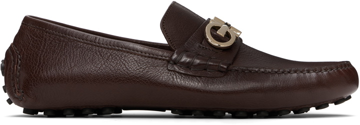 Photo: Ferragamo Brown Gancini Ornament Driver Loafers