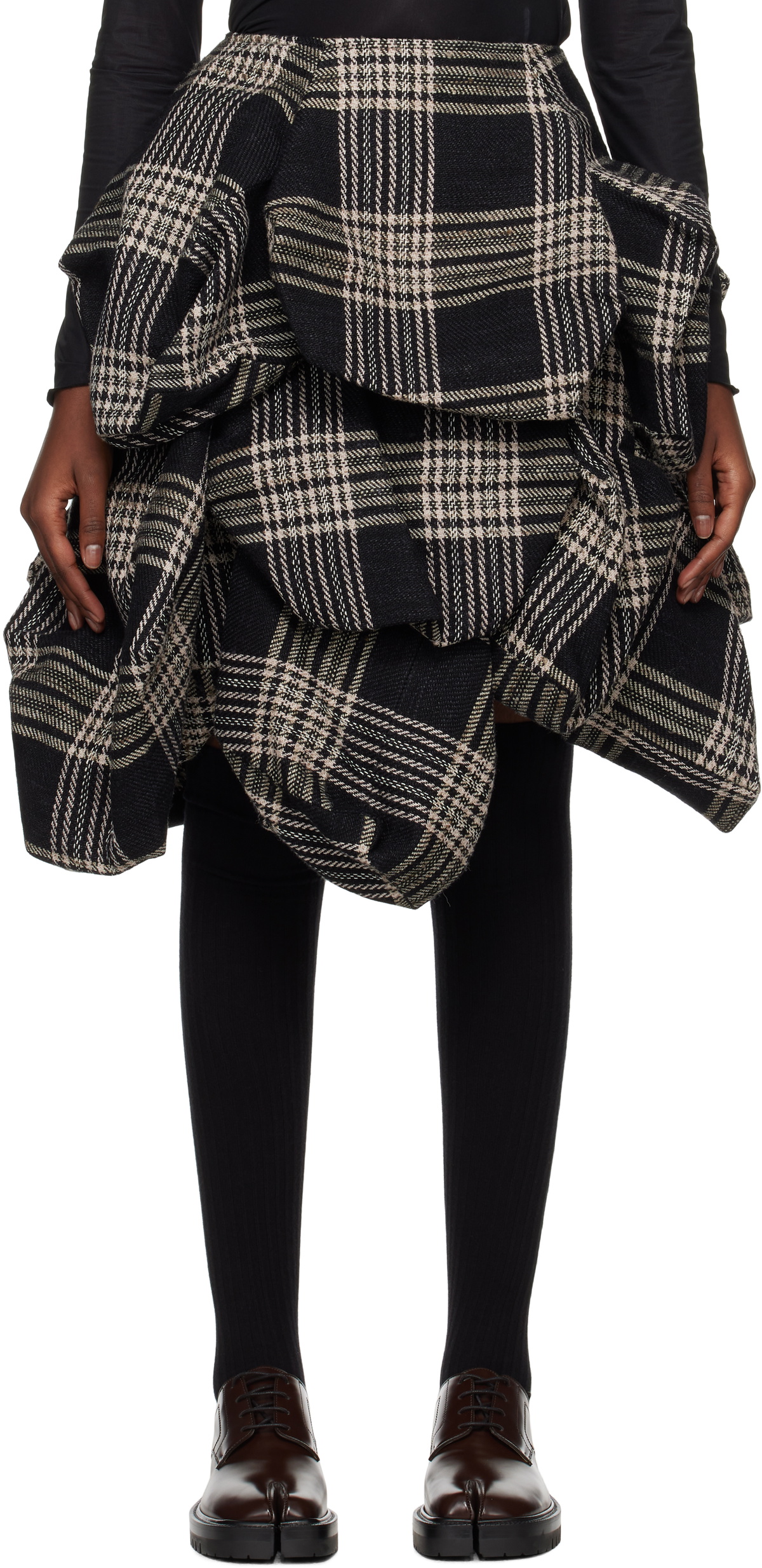 YOHJI YAMAMOTO Navy 3D Paneled Box Detail Midi Skirt