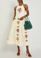 Agua BY Agua Bendita Balsa Floral-embroidered Linen Midi Dress Multicoloured