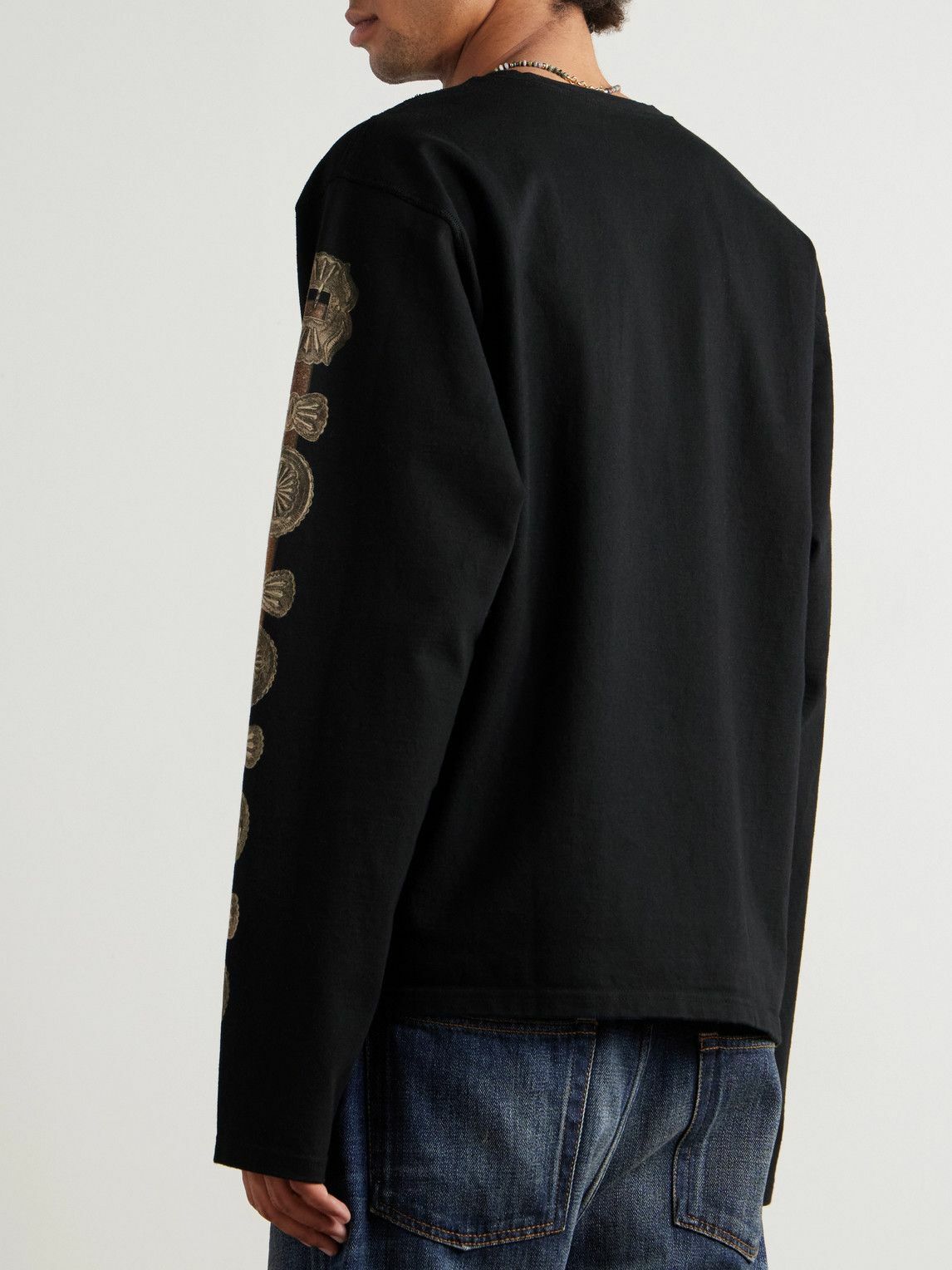 KAPITAL - Dense Appliquéd Printed Cotton-Jersey T-Shirt - Black