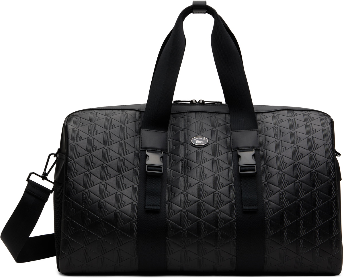 Lacoste Black Large Nomogram Leather Weekend Bag
