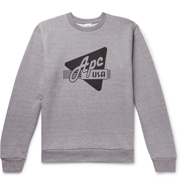 Photo: A.P.C. - Asa Logo-Print Mélange Loopback Cotton-Blend Jersey Sweatshirt - Gray