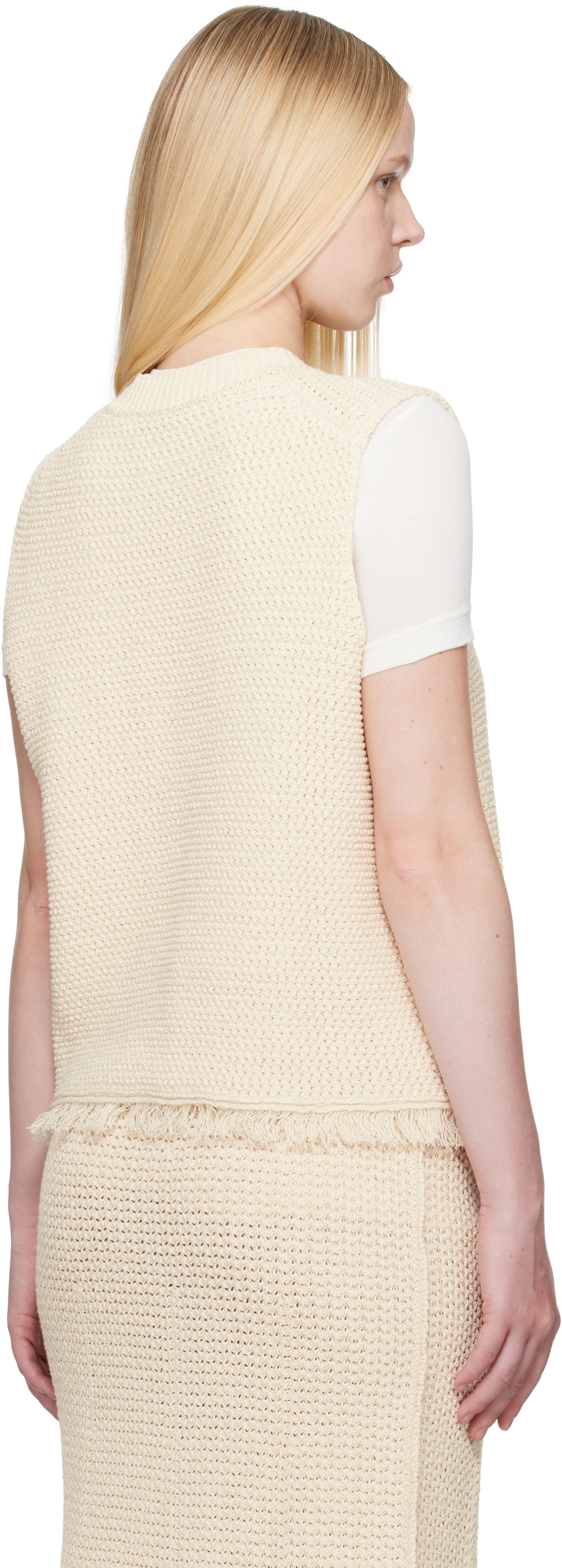 Studio Nicholson Off-White Fray Knit Vest