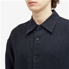 Auralee Men's Linen Silk Short Sleeve Shirt in Dark Navy
