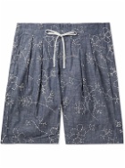 Monitaly - Straight-Leg Embroidered Cotton Drawstring Shorts - Blue