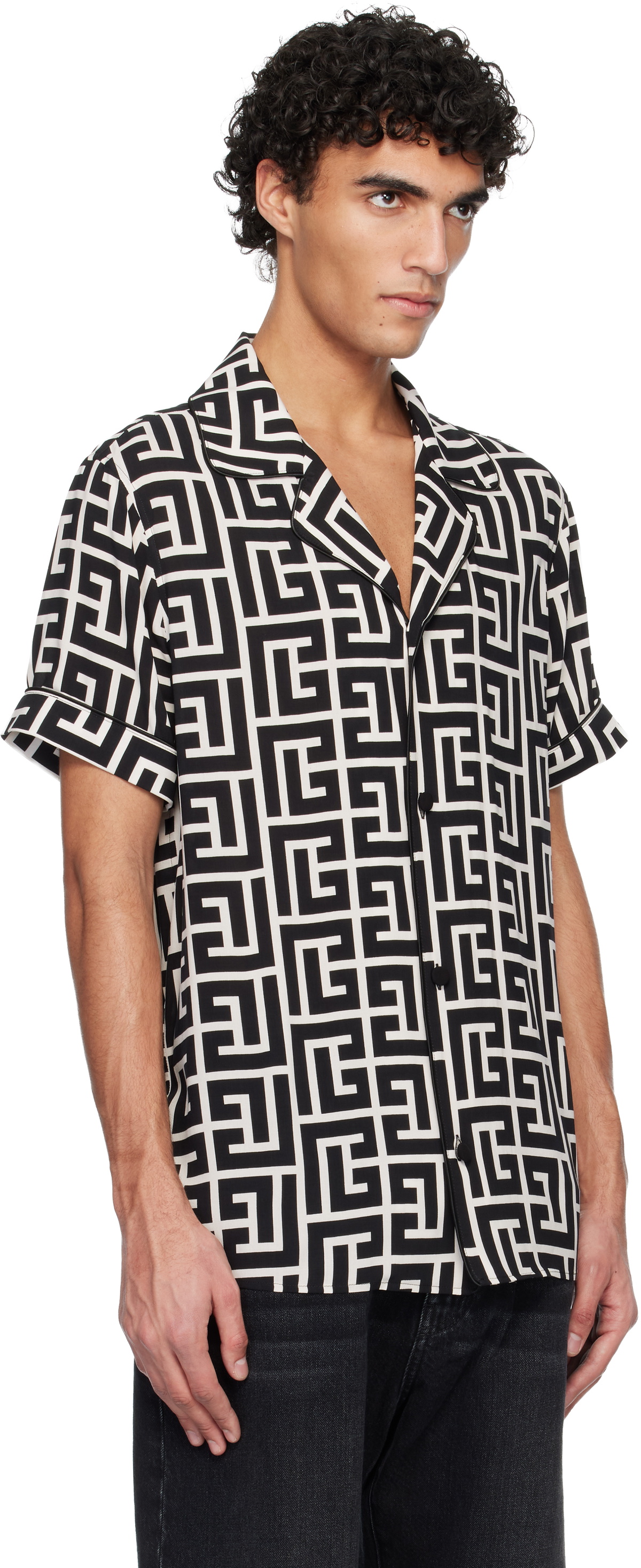 Balmain Black & White Pyjama Monogrammed Print Shirt