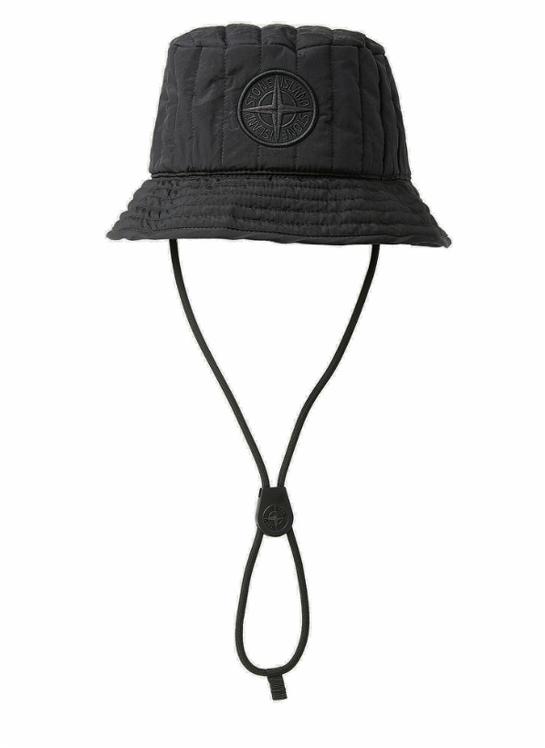 Photo: Quilted Drawstring Bucket Hat in Black