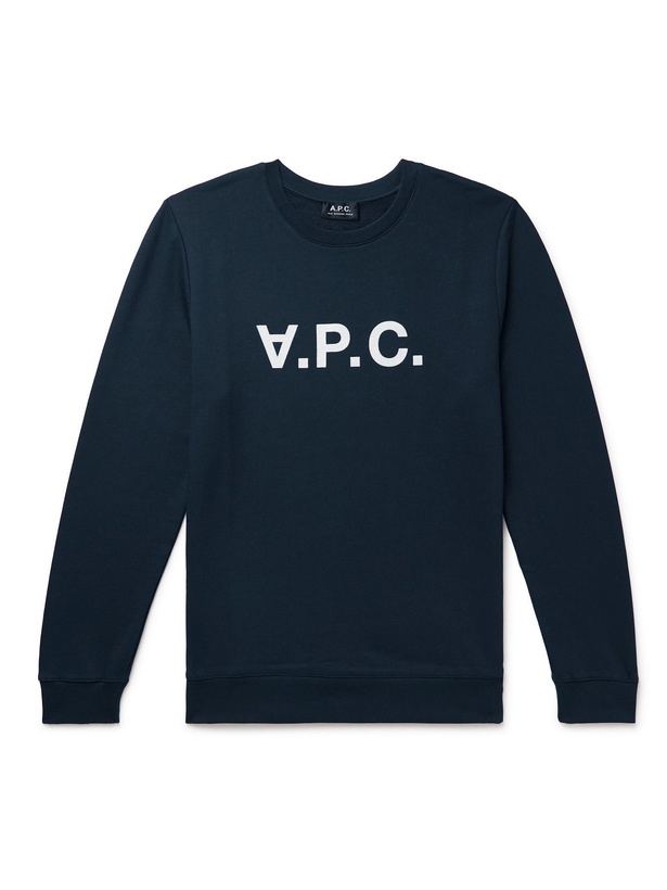 Photo: A.P.C. - Logo-Flocked Cotton-Jersey Sweatshirt - Blue