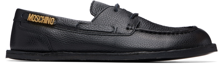 Photo: Moschino Black Leather Boat Shoes