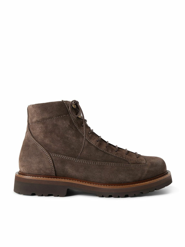 Photo: Brunello Cucinelli - Suede Lace-Up Boots - Brown