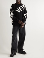 VETEMENTS - Oversized Logo-Jacquard Merino Wool Sweater - Black